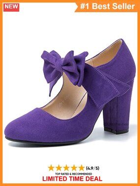 Women's Mary Jane Pumps Bow Chunky Block Heel Closed Round Toe Dress Shoes